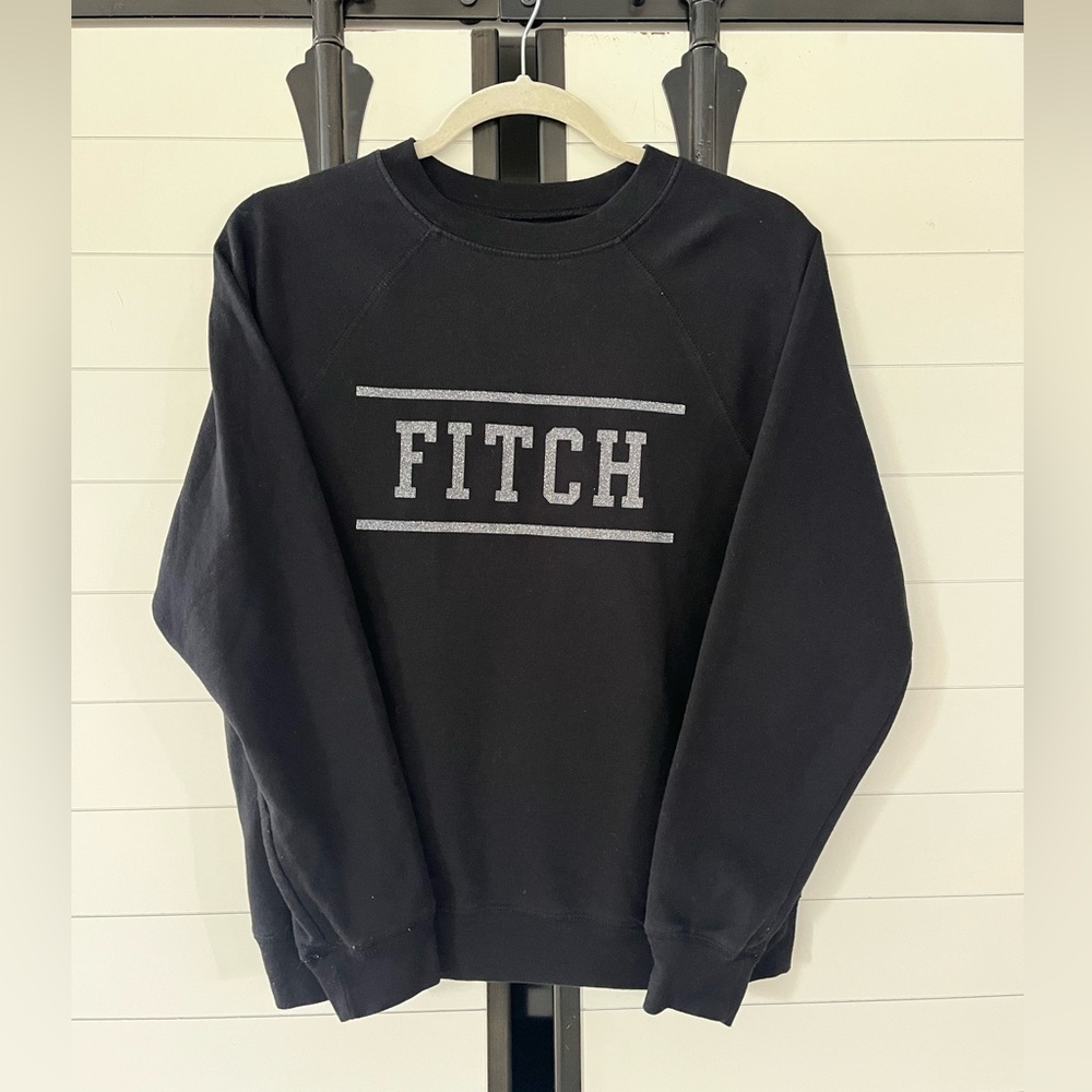 Abercrombie Kids Black “FITCH” Crewneck Sweatshirt Silver Sparkle - Girls Large